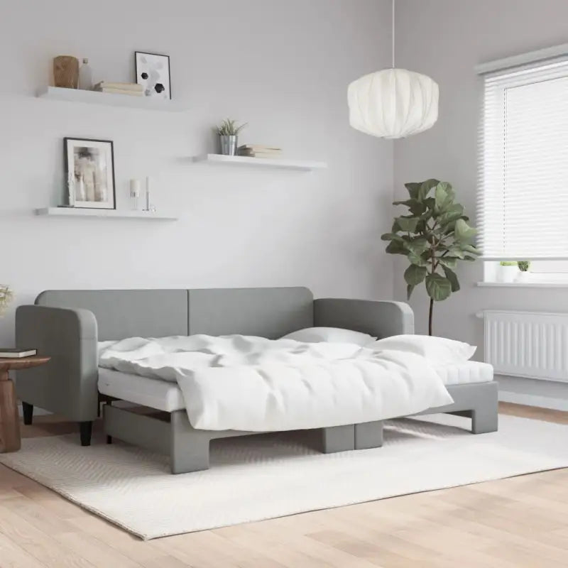 2-in-1 Slaapbank voor Woon- of Slaapkamer - Lichtgrijs / 90 x 190 cm / met onderschuifbed en matras - Bedden & bedframes