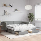 2-in-1 Slaapbank voor Woon- of Slaapkamer - Lichtgrijs / 90 x 190 cm / met onderschuifbed en lade en matras - Bedden &