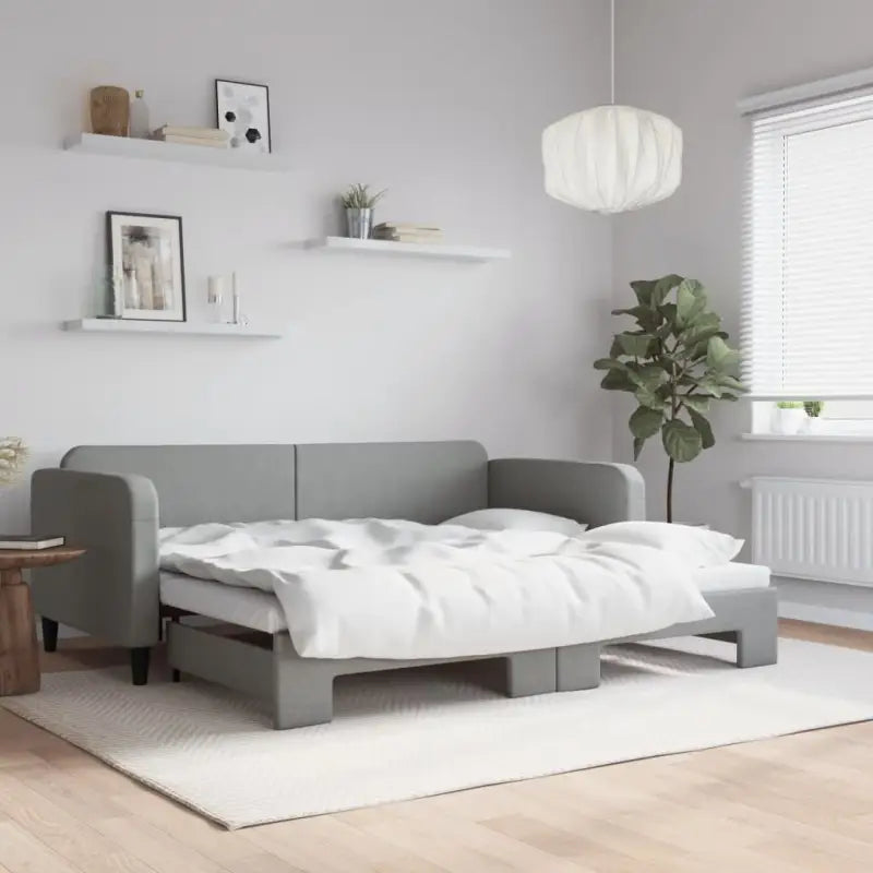 2-in-1 Slaapbank voor Woon- of Slaapkamer - Lichtgrijs / 90 x 200 cm / met onderschuifbed - Bedden & bedframes