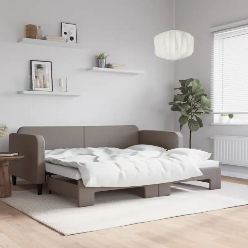 2-in-1 Slaapbank voor Woon- of Slaapkamer - Taupe / 90 x 200 cm / met onderschuifbed - Bedden & bedframes