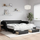 2-in-1 Slaapbank voor Woon- of Slaapkamer - Zwart / 100 x 200 cm / met onderschuifbed en lade en matras - Bedden &