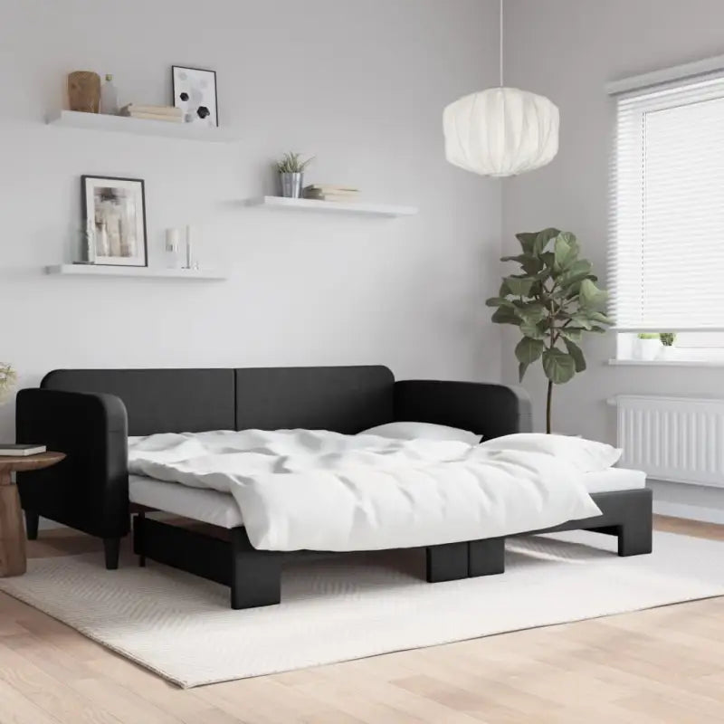 2-in-1 Slaapbank voor Woon- of Slaapkamer - Zwart / 100 x 200 cm / met onderschuifbed - Bedden & bedframes
