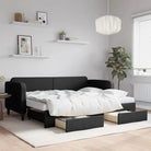 2-in-1 Slaapbank voor Woon- of Slaapkamer - Zwart / 80 x 200 cm / met onderschuifbed en lade en matras - Bedden &