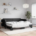 2-in-1 Slaapbank voor Woon- of Slaapkamer - Zwart / 80 x 200 cm / met onderschuifbed en matras - Bedden & bedframes