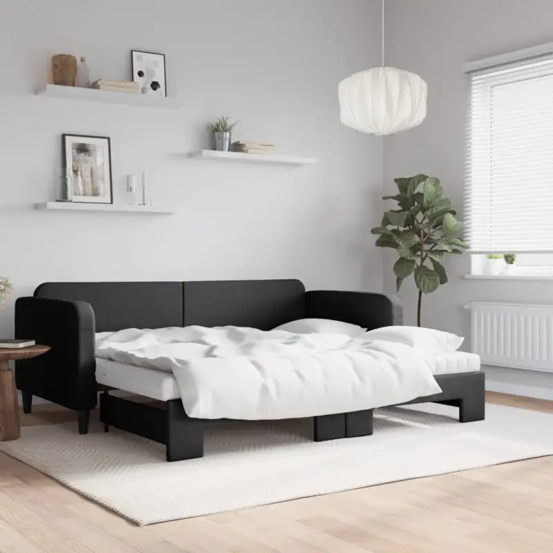 2-in-1 Slaapbank voor Woon- of Slaapkamer - Zwart / 90 x 190 cm / met onderschuifbed en matras - Bedden & bedframes