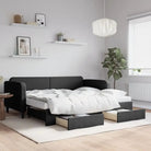 2-in-1 Slaapbank voor Woon- of Slaapkamer - Zwart / 90 x 190 cm / met onderschuifbed en lade en matras - Bedden &