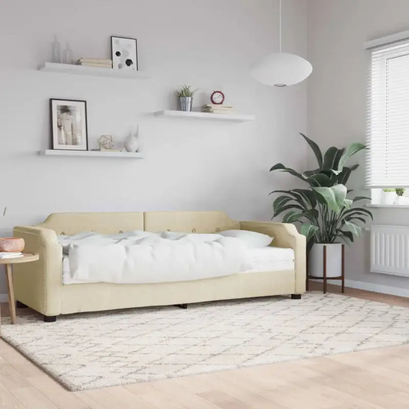2-in-1 Slaapbank voor Woonkamer en Slaapkamer - Crème / 80 x 200 cm / met matras - Bedden & bedframes