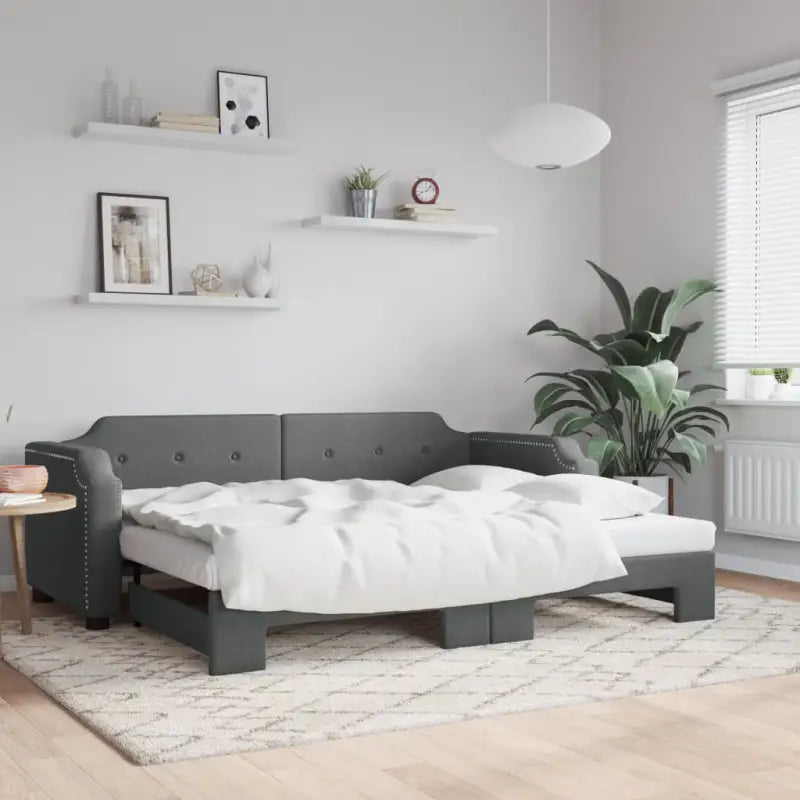 2-in-1 Slaapbank voor Woonkamer en Slaapkamer - Donkergrijs / 80 x 200 cm / met onderschuifbed - Bedden & bedframes