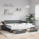 2-in-1 Slaapbank voor Woonkamer en Slaapkamer - Donkergrijs / 80 x 200 cm / met onderschuifbed en lade - Bedden &