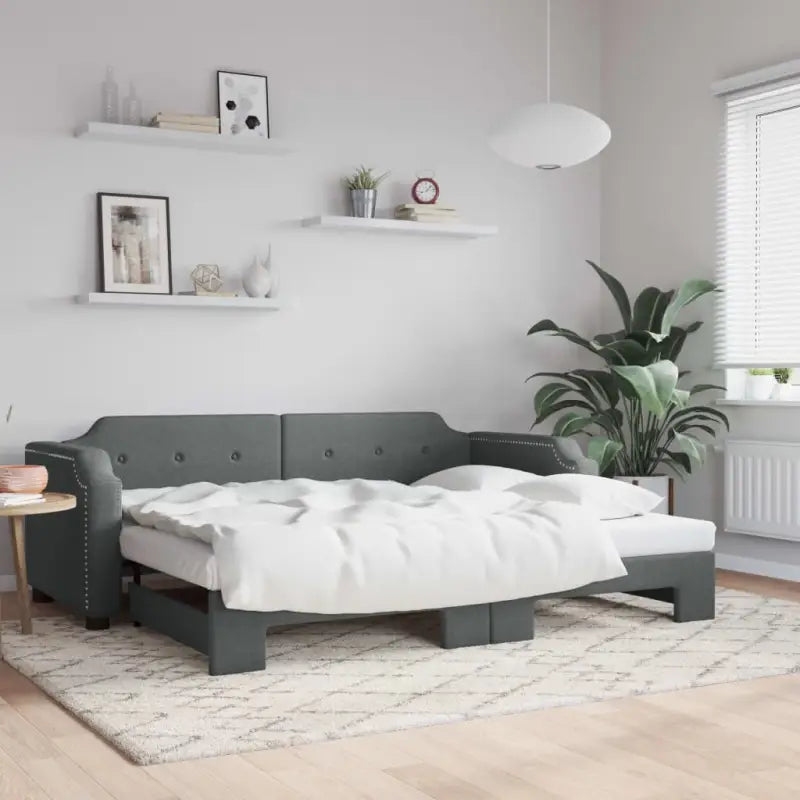 2-in-1 Slaapbank voor Woonkamer en Slaapkamer - Donkergrijs / 90 x 190 cm / met onderschuifbed - Bedden & bedframes