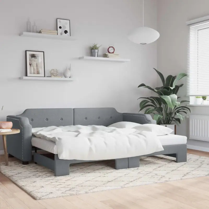 2-in-1 Slaapbank voor Woonkamer en Slaapkamer - Lichtgrijs / 100 x 200 cm / met onderschuifbed - Bedden & bedframes