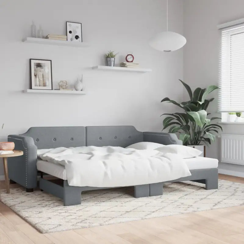 2-in-1 Slaapbank voor Woonkamer en Slaapkamer - Lichtgrijs / 90 x 200 cm / met onderschuifbed - Bedden & bedframes