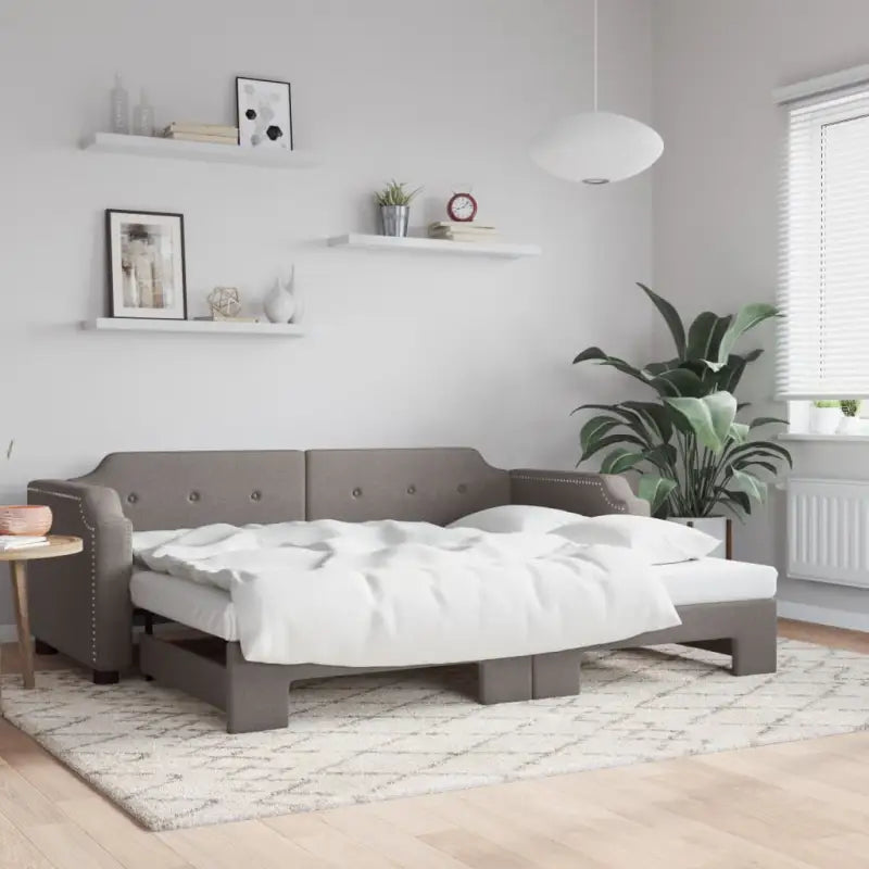 2-in-1 Slaapbank voor Woonkamer en Slaapkamer - Taupe / 80 x 200 cm / met onderschuifbed - Bedden & bedframes