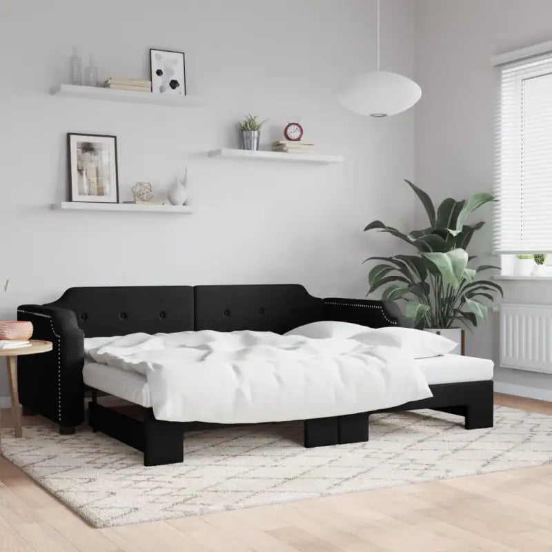 2-in-1 Slaapbank voor Woonkamer en Slaapkamer - Zwart / 100 x 200 cm / met onderschuifbed - Bedden & bedframes