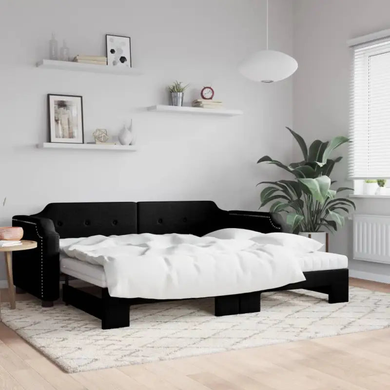 2-in-1 Slaapbank voor Woonkamer en Slaapkamer - Zwart / 90 x 190 cm / met onderschuifbed en matras - Bedden & bedframes
