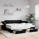 2-in-1 Slaapbank voor Woonkamer en Slaapkamer - Zwart / 90 x 200 cm / met onderschuifbed en lade - Bedden & bedframes