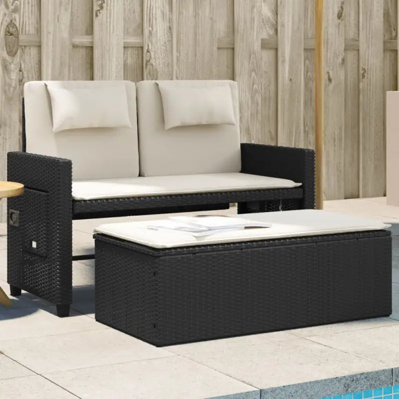 2-in-1 Tuinbank met poly Rattan en Wasbare Hoezen - Zwart en crème / 1 - Tuinbanken