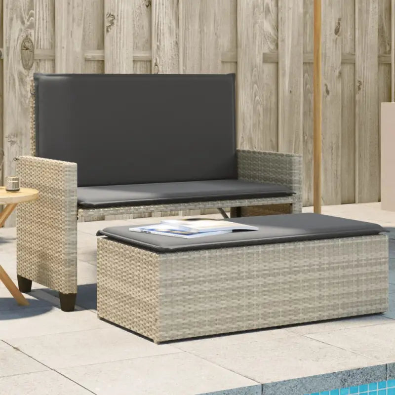 2-in-1 tuinbank van gepoedercoat staal en poly rattan met comfortabele zitervaring - Lichtgrijs / 1 - Tuinbanken