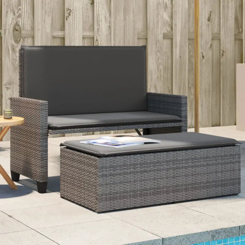 2-in-1 tuinbank van gepoedercoat staal en poly rattan met comfortabele zitervaring - Grijs / 1 - Tuinbanken