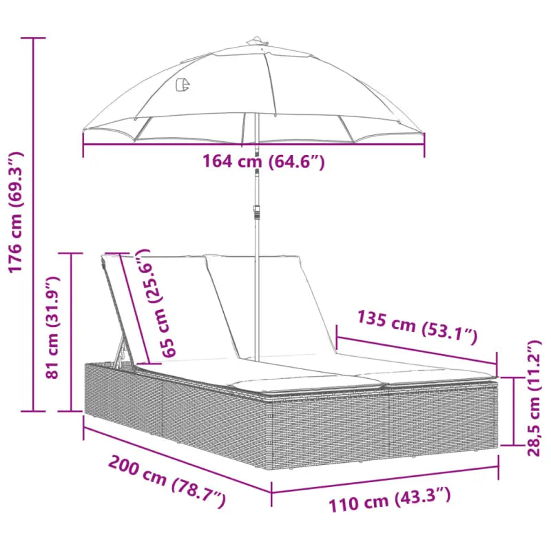 2-persoons ligbed met poly rattan voor een comfortabele zitervaring - Ligstoelen