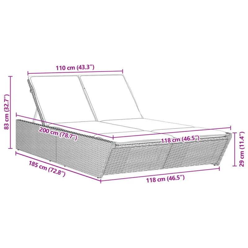 2-persoons ligbed van poly rattan met wasbare hoes voor buitengebruik - Ligstoelen