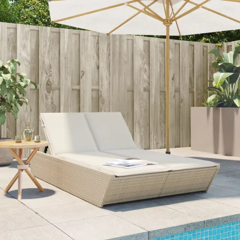 2-persoons ligbed van poly rattan met wasbare hoes voor buitengebruik - beige en crèmekleurig / 1 - Ligstoelen