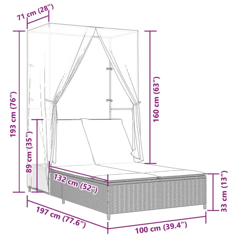 2 persoons ligbed van poly rattan met wasbare hoes voor buitengebruik - Ligstoelen