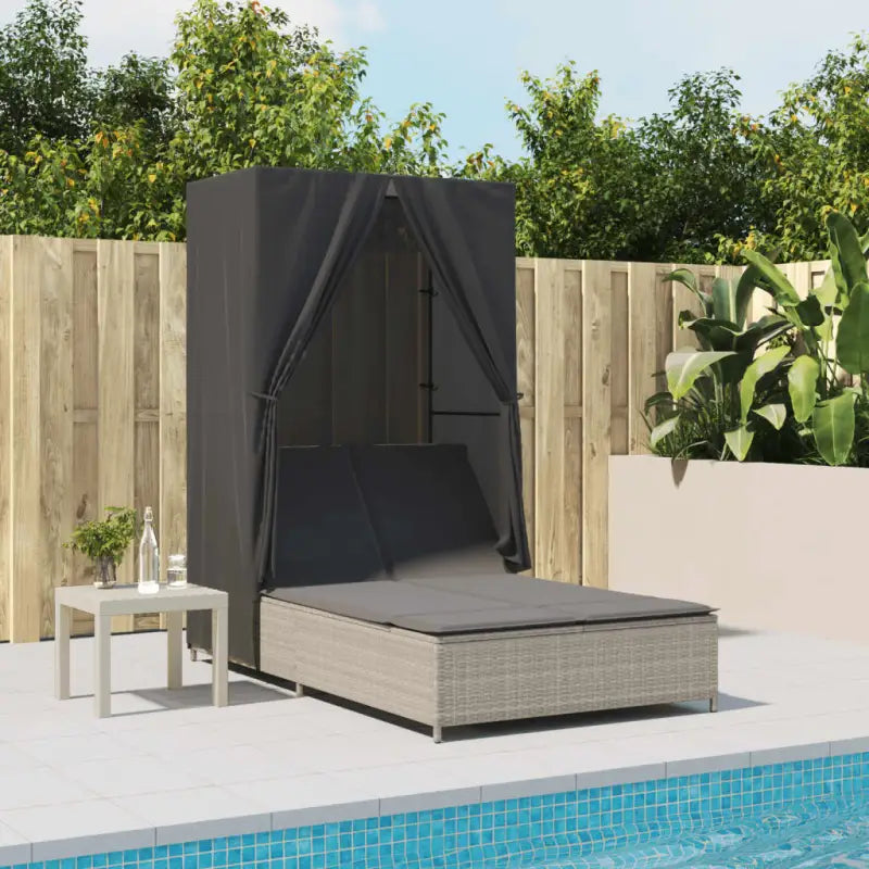 2 persoons ligbed van poly rattan met wasbare hoes voor buitengebruik - Lichtgrijs / 1 - Ligstoelen