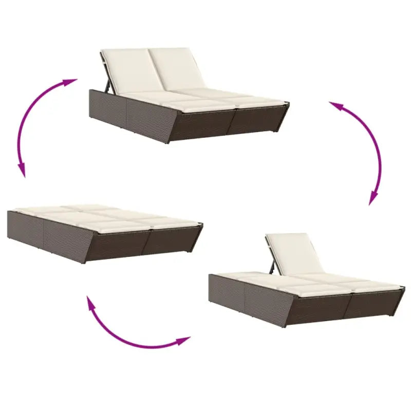 2-persoons ligbed van poly rattan met wasbare hoes voor buitengebruik - Ligstoelen