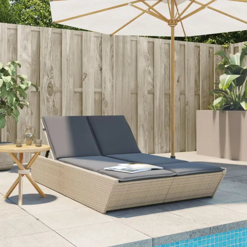 2-persoons ligbed van poly rattan met wasbare hoes voor buitengebruik - Beige en grijs / 1 - Ligstoelen