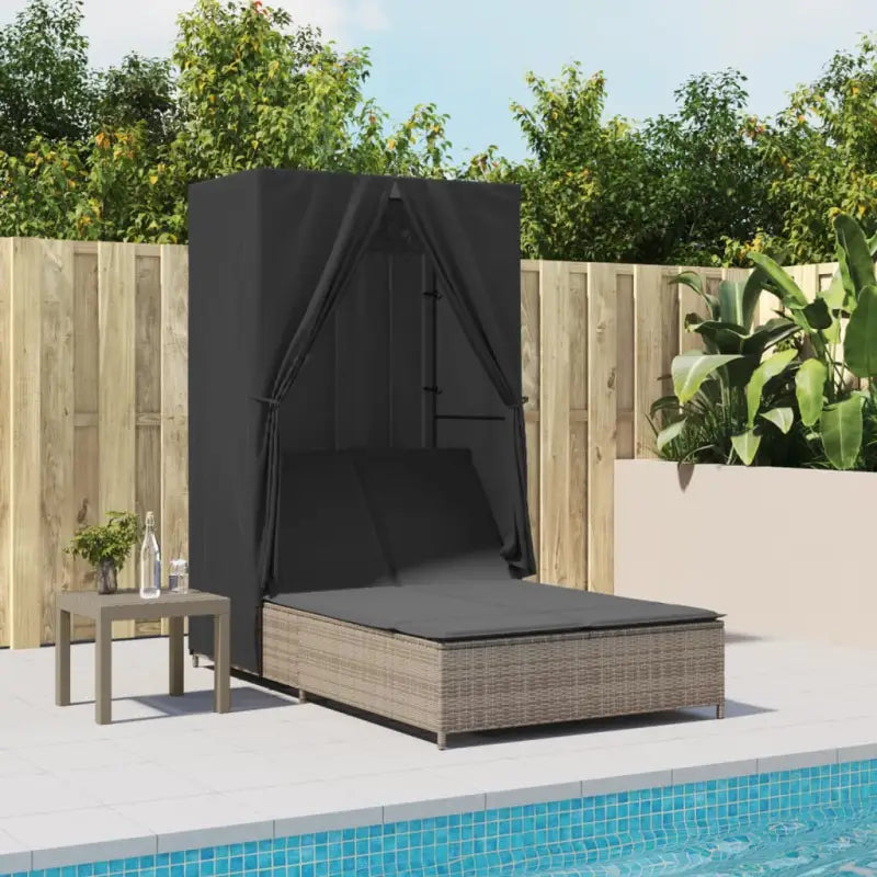 2 persoons ligbed van poly rattan met wasbare hoes voor buitengebruik - Grijs / 1 - Ligstoelen