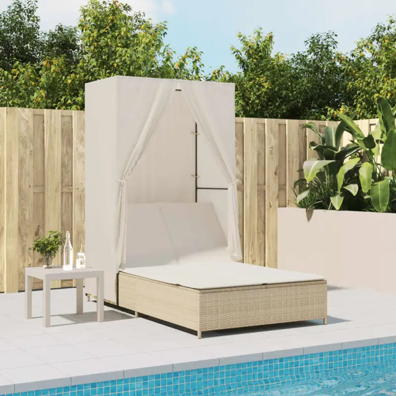2 persoons ligbed van poly rattan met wasbare hoes voor buitengebruik - beige en crèmekleurig / 1 - Ligstoelen