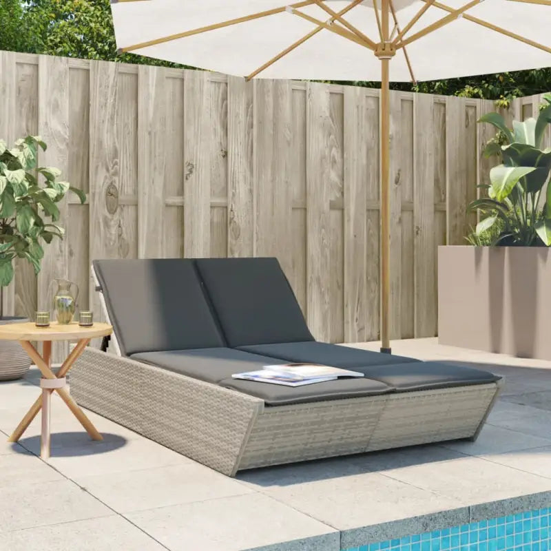 2-persoons ligbed van poly rattan met wasbare hoes voor buitengebruik - Lichtgrijs / 1 - Ligstoelen