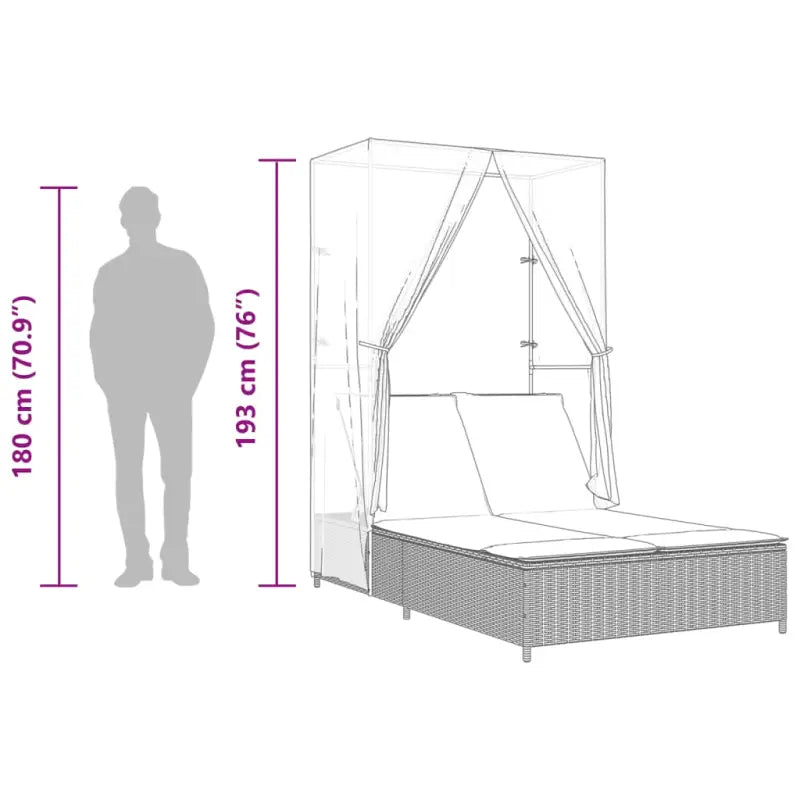 2 persoons ligbed van poly rattan met wasbare hoes voor buitengebruik - Ligstoelen