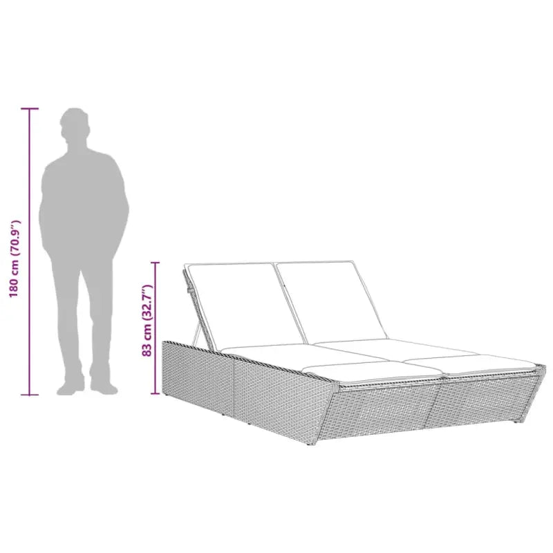 2-persoons ligbed van poly rattan met wasbare hoes voor buitengebruik - Ligstoelen
