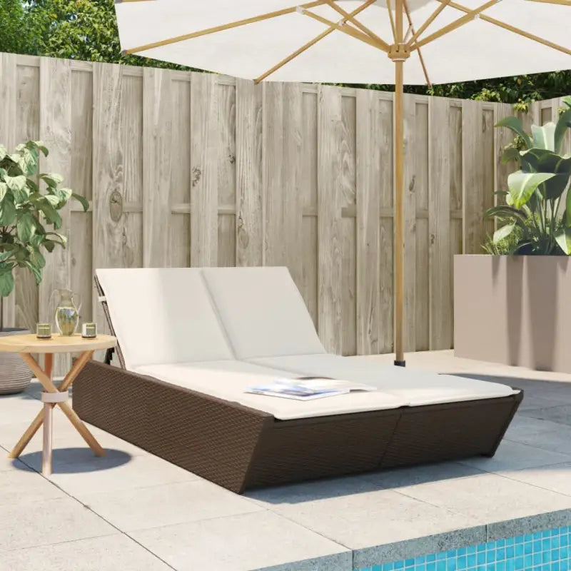 2-persoons ligbed van poly rattan met wasbare hoes voor buitengebruik - Bruin / 1 - Ligstoelen
