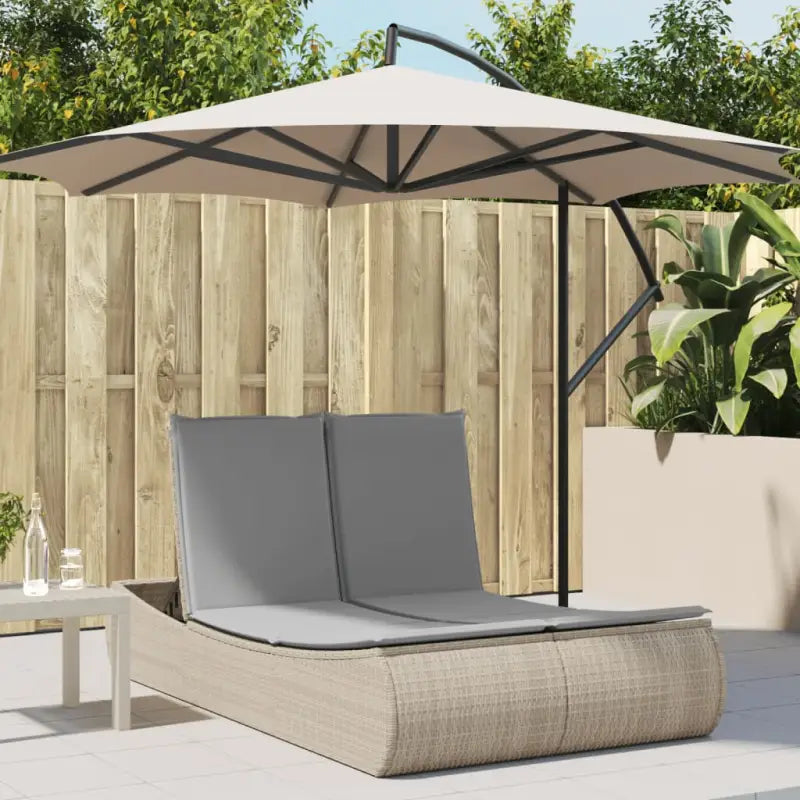 2-persoons ligbed van poly rattan met wasbare hoes voor buitenplezier - Beige en grijs / 1 - Ligstoelen