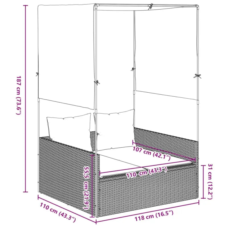 2-persoons ligbed van poly rattan met wasbare hoes voor buitenplezier - Ligstoelen