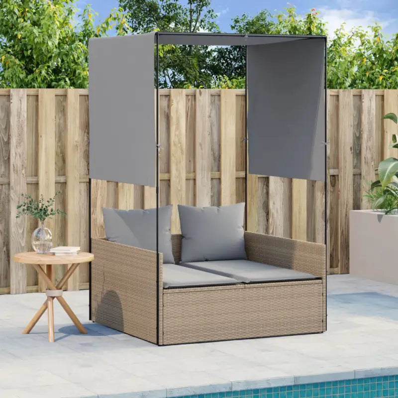 2-persoons ligbed van poly rattan met wasbare hoes voor buitenplezier - Beige en grijs / 1 - Ligstoelen
