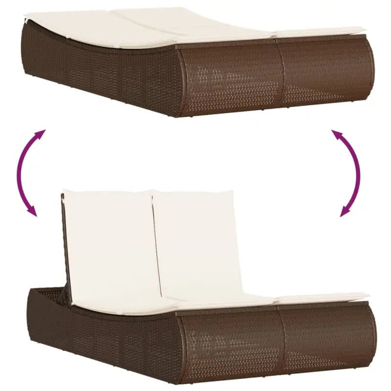 2-persoons ligbed van poly rattan met wasbare hoes voor buitenplezier - Ligstoelen