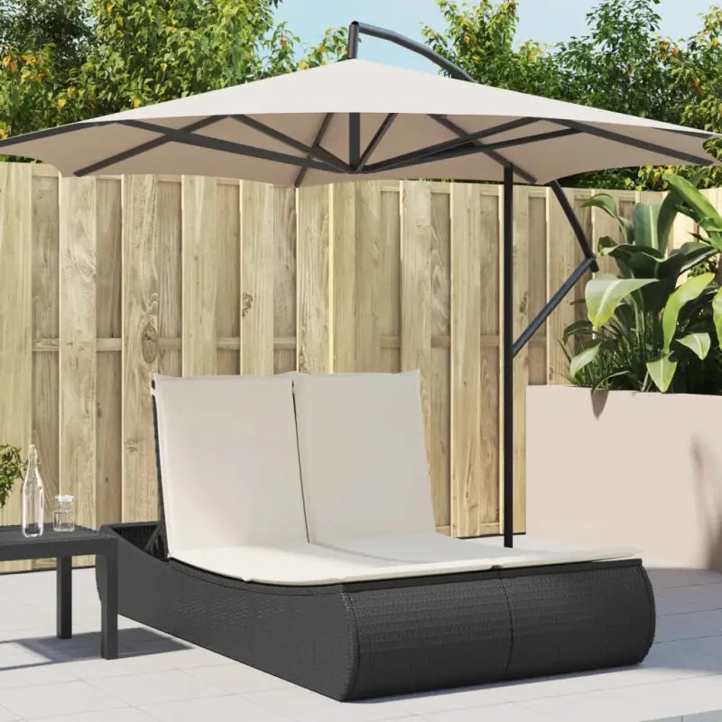 2-persoons ligbed van poly rattan met wasbare hoes voor buitenplezier - Zwart / 1 - Ligstoelen
