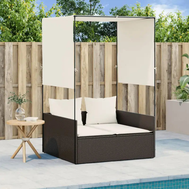 2-persoons ligbed van poly rattan met wasbare hoes voor buitenplezier - Ligstoelen