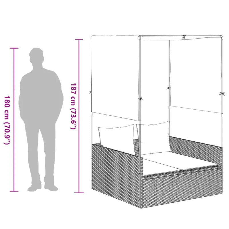 2-persoons ligbed van poly rattan met wasbare hoes voor buitenplezier - Ligstoelen