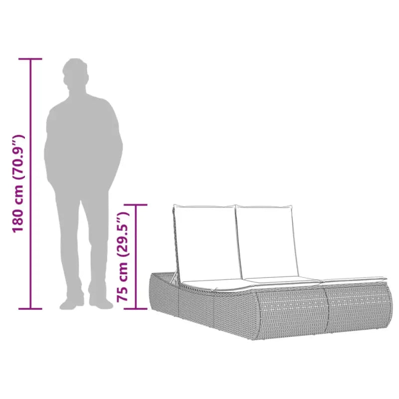 2-persoons ligbed van poly rattan met wasbare hoes voor buitenplezier - Ligstoelen