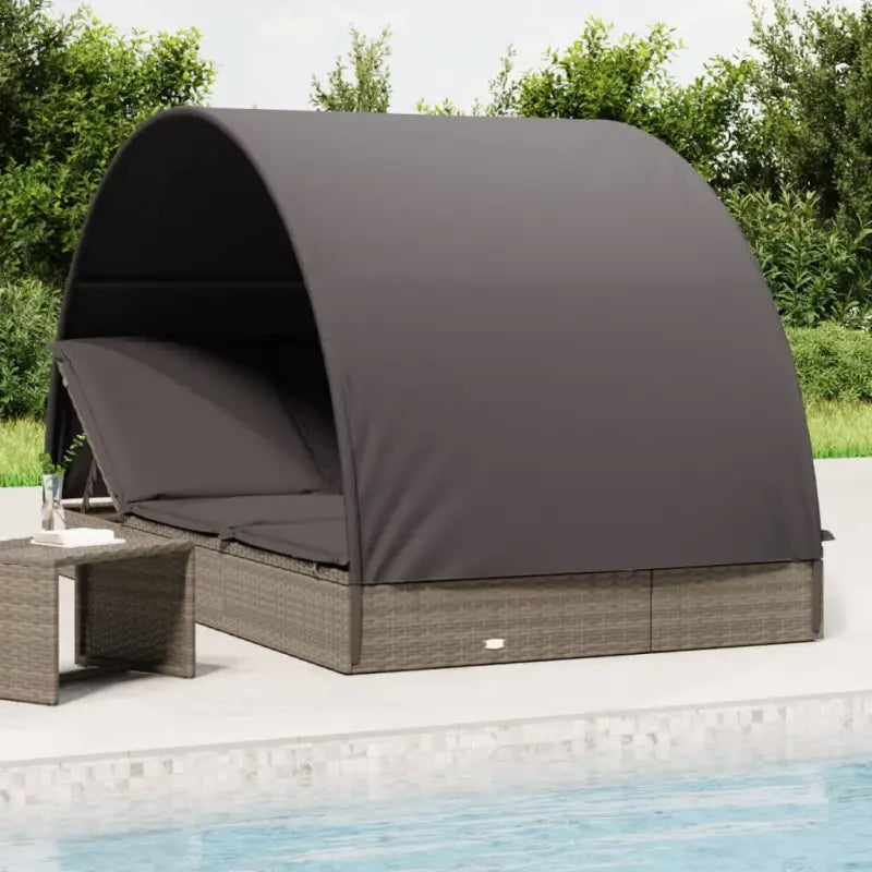 2-persoonsLigbed met Rond Dak in Zwart Materiaal voor Buitenplezier - Grijs / 1 - Ligstoelen