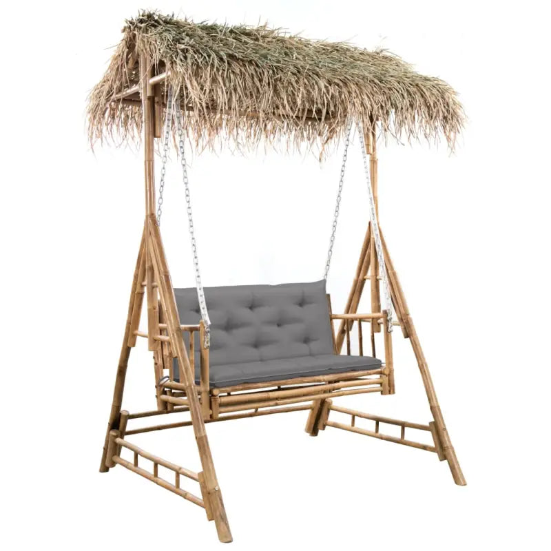 2-zits Bamboe Schommelbank met Sets Touwtjes voor Tuin en Balkon - Grijs / 1 - Schommelbanken