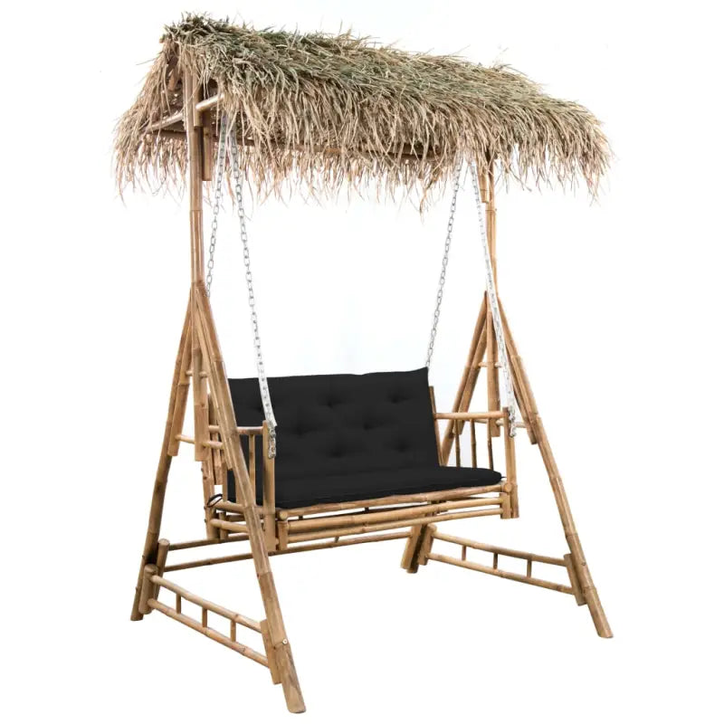 2-zits Bamboe Schommelbank met Sets Touwtjes voor Tuin en Balkon - Zwart / 1 - Schommelbanken
