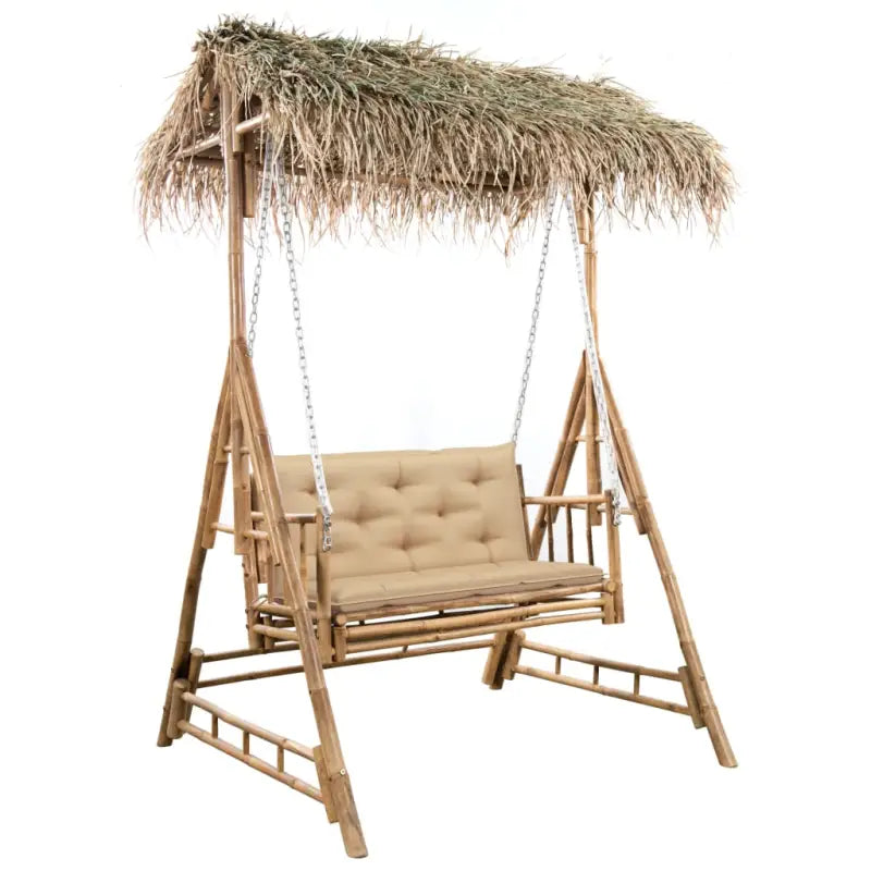 2-zits Bamboe Schommelbank met Sets Touwtjes voor Tuin en Balkon - Beige / 1 - Schommelbanken