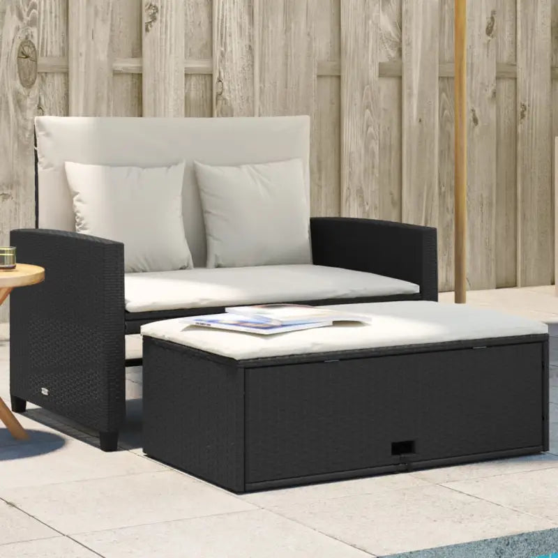 2-zits tuinbank met wasbare hoes en gepoedercoat staal - Zwart en crème / 1 / rattan - Loungebanken