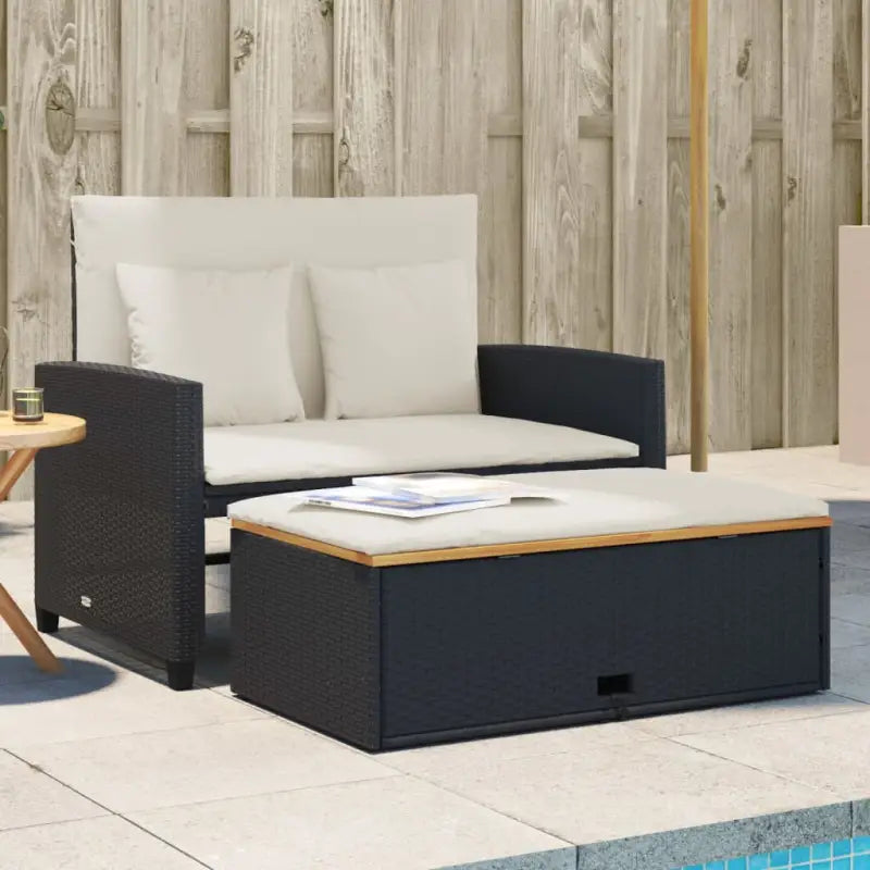 2-zits tuinbank met wasbare hoes en gepoedercoat staal - Zwart en crème / 1 / Hout - Loungebanken